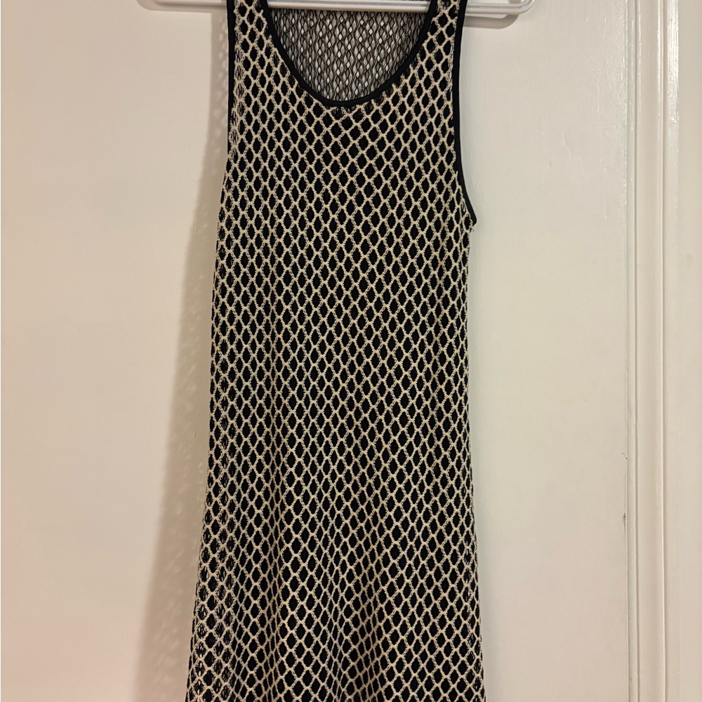 Zara Black and Cream Geometric Midi Dress